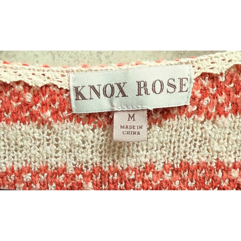 Knox Rose Medium Womens Coral Cream Striped Geometric Boho Festival  Sweater